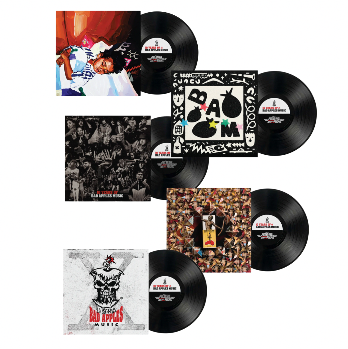 BAD APPLES - 10 YEARS OF BAD APPLES MUSIC - 5 vinyl lp BUNDLE